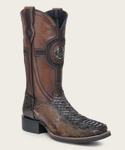 Cuadra CU978 MN Honey Python Studs & Embroidery & Woven Square Toe