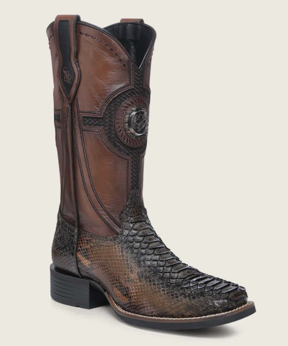 Cuadra CU978 MN Honey Python Studs & Embroidery & Woven Square Toe