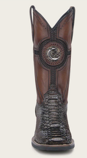 Cuadra CU978 MN Honey Python Studs & Embroidery & Woven Square Toe