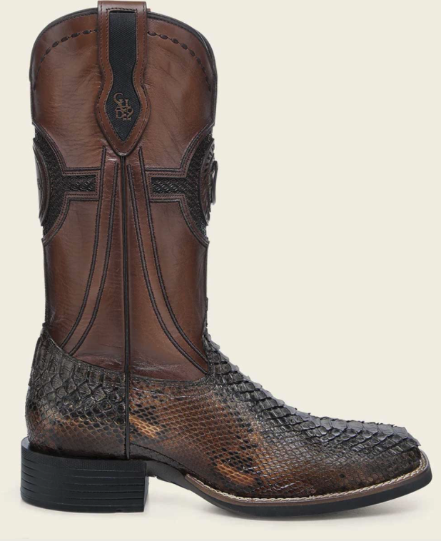 Cuadra CU978 MN Honey Python Studs & Embroidery & Woven Square Toe