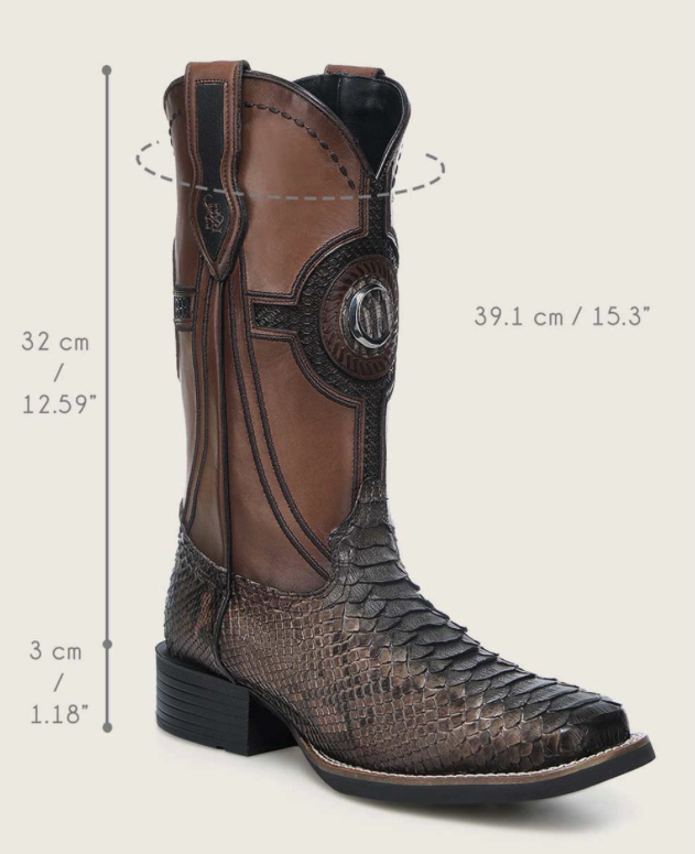 Cuadra CU978 MN Honey Python Studs & Embroidery & Woven Square Toe