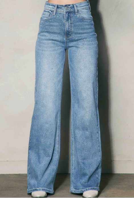 Rhinestone High-Rise Wide-Leg Jeans