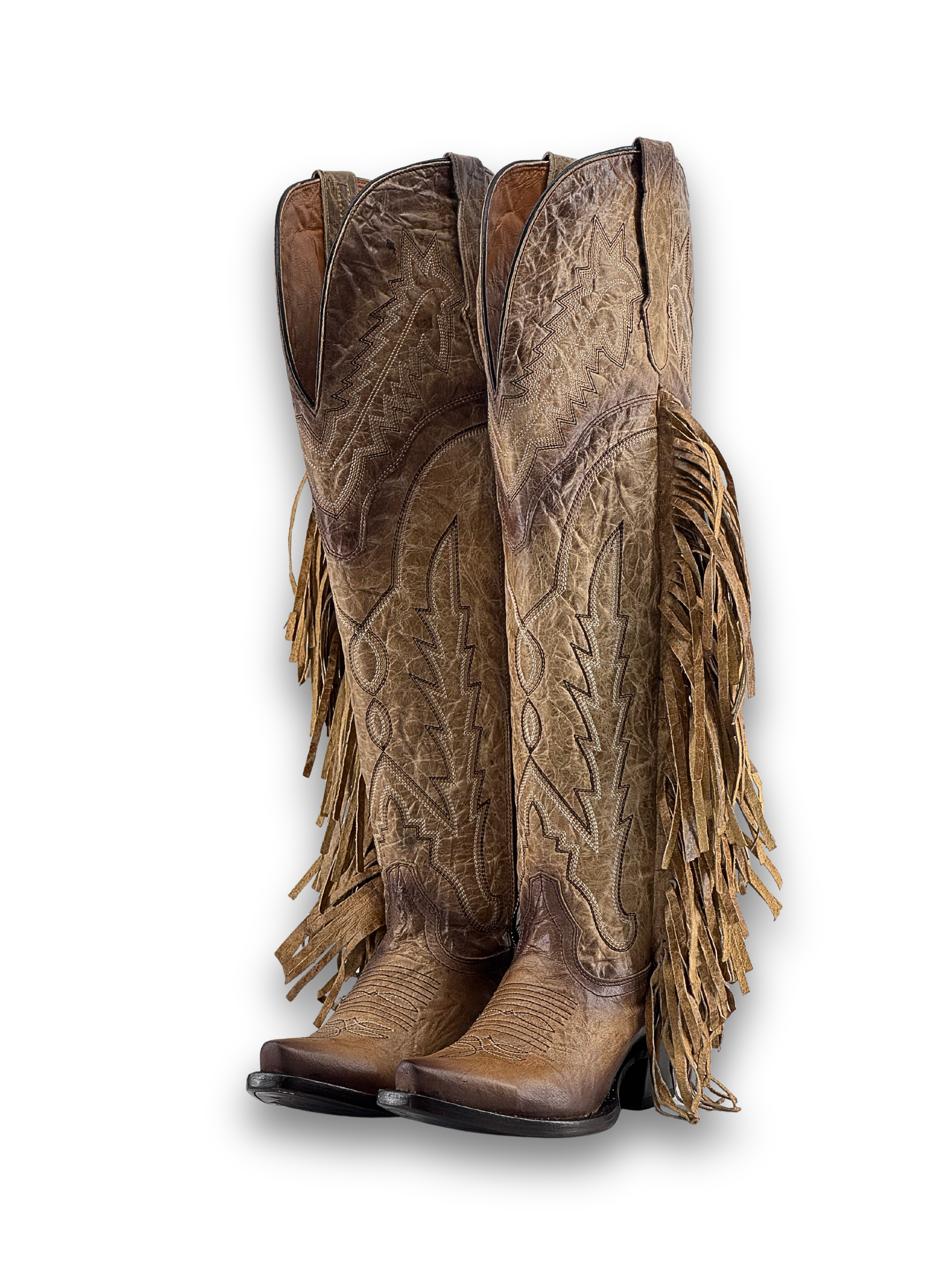 Rock Knee High Fringe Wide Calf Snip Toe Cowgirl Boot FINAL SALE