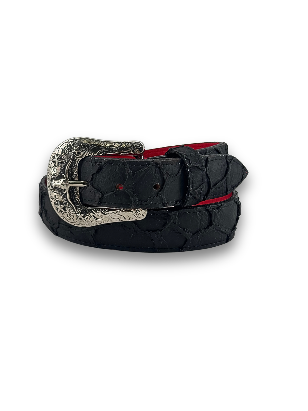 Old Gringo Black Belt with Red Interior and Silver Buckle Western Black Longhorn Leather Belt With Red Rhinestones  main image 2