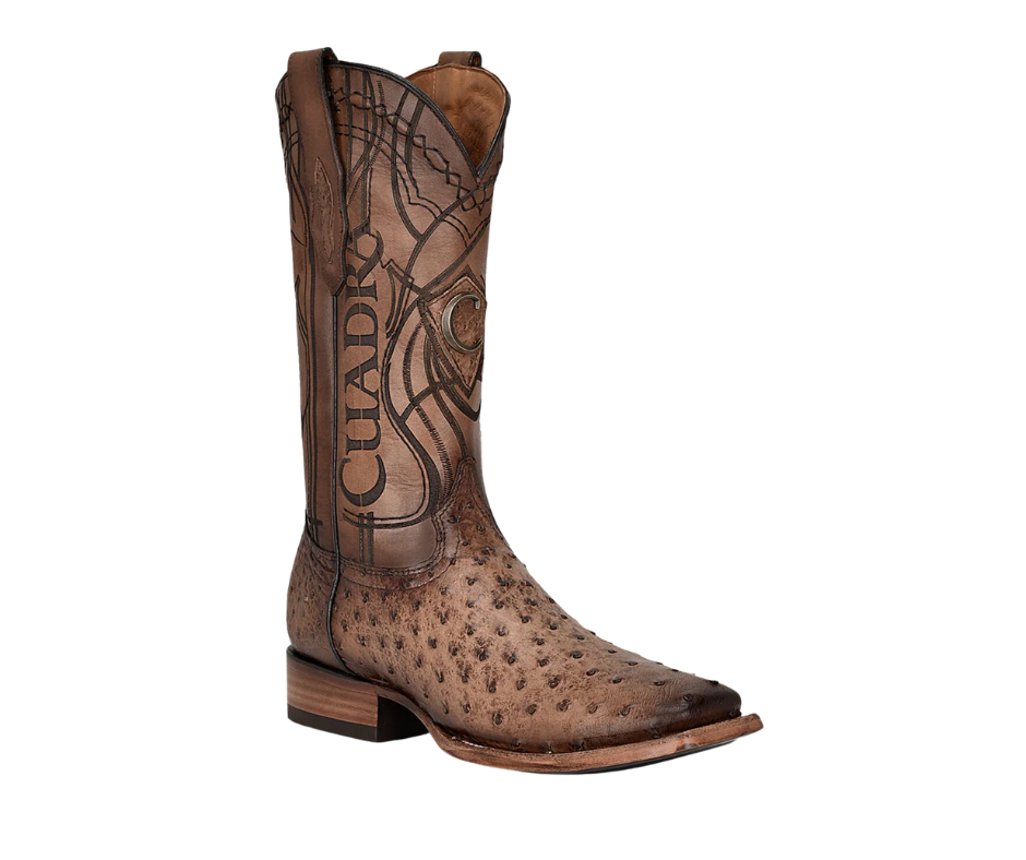 Cuadra CU744 MN Lugano Brown Ostrich Embroidery & Laser & Woven Square Toe