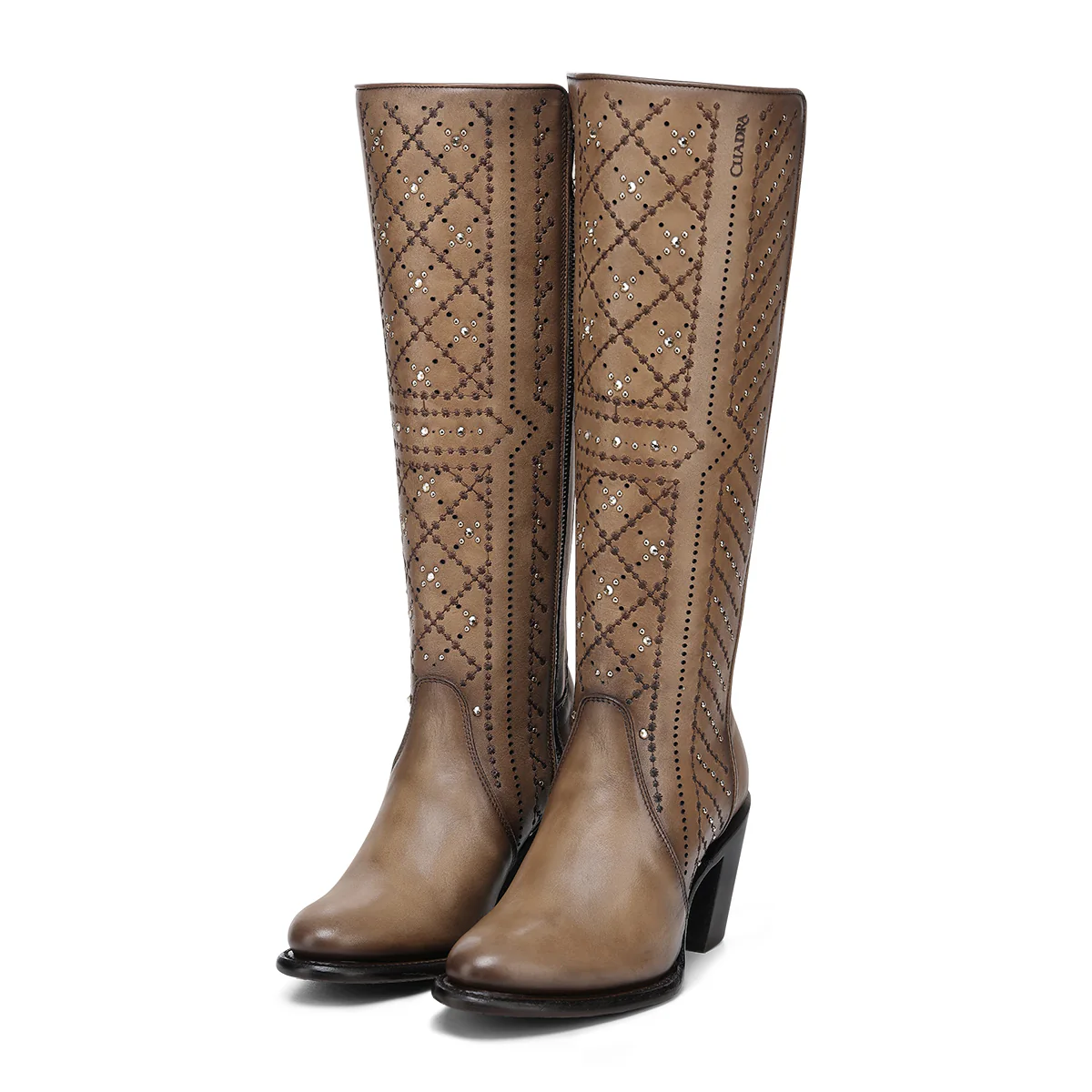 Cuadra CC258 LD Elastic & Embroidery & Crystals & Laser & Studs & Zipper Snip Toe Cowgirl Boot