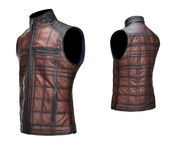 Cuadra Men Embroidered Leather Reversible Vest