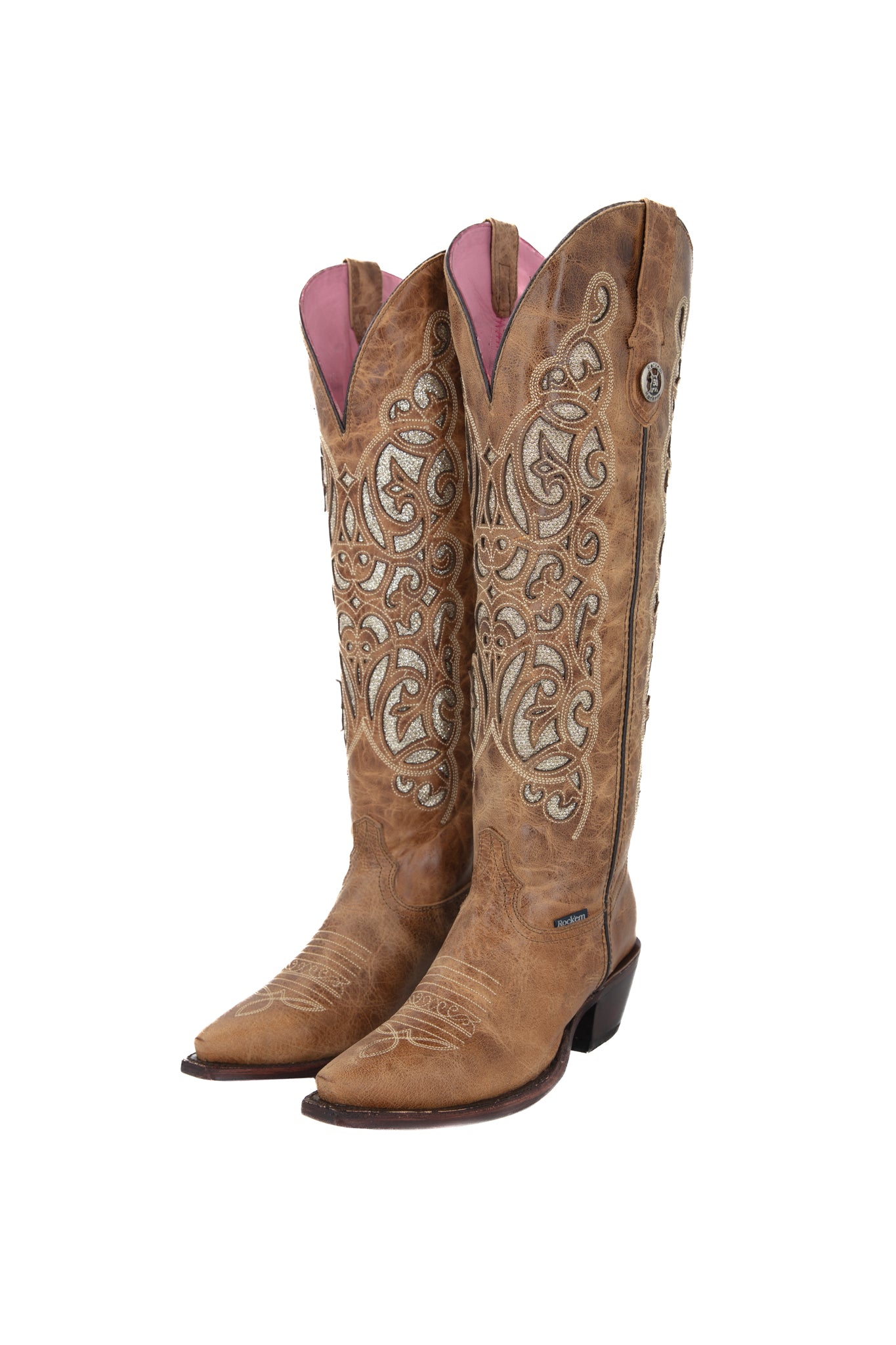 Claudia Con Ringle Olden Tan Tall Point Toe Cowgirl Boot