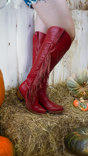 Juany Knee High Fringe Rainbow Snip Toe Cowgirl Boot