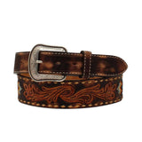 Western Floral Tooled Beaded Belt