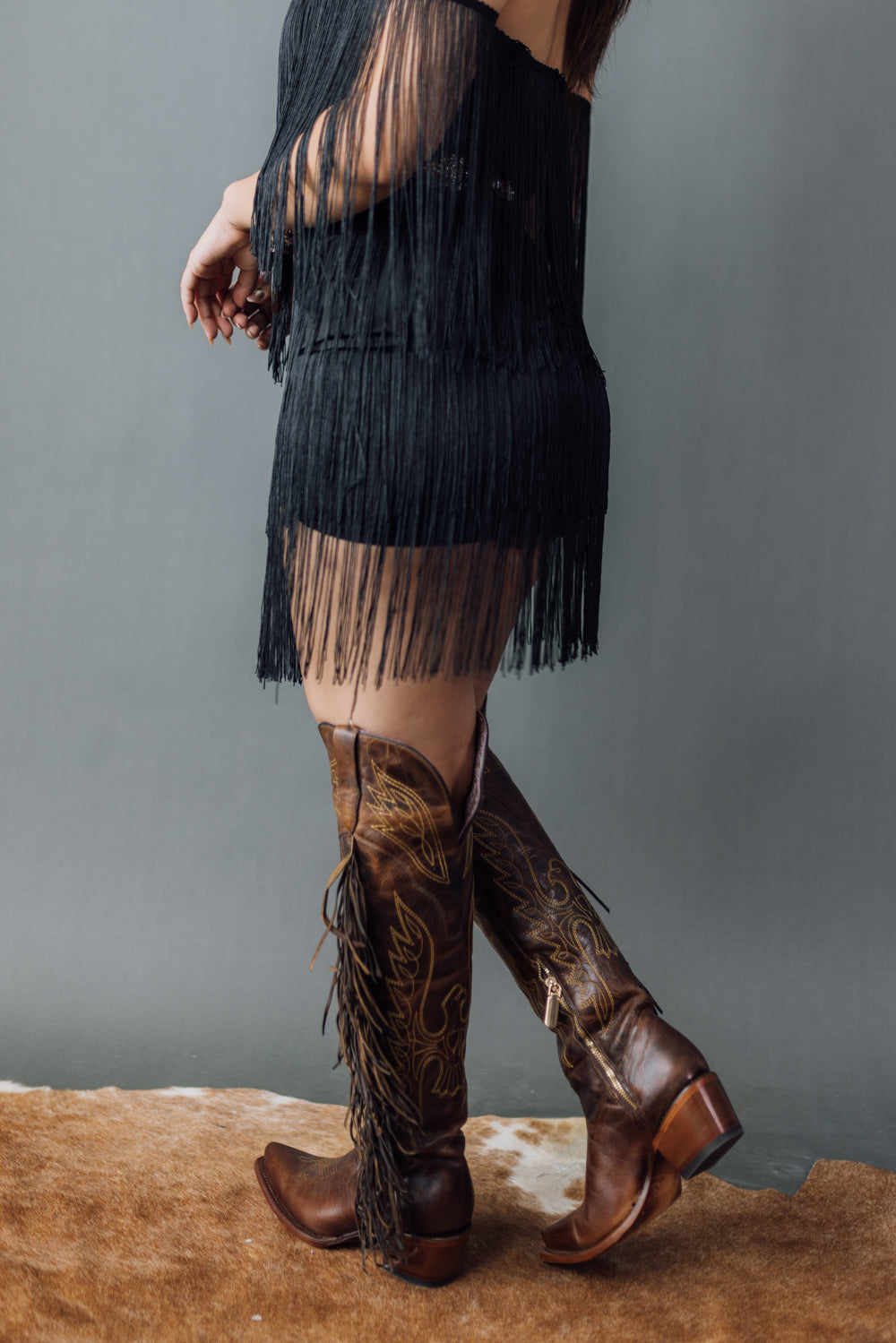 Fringe thigh high on sale boots