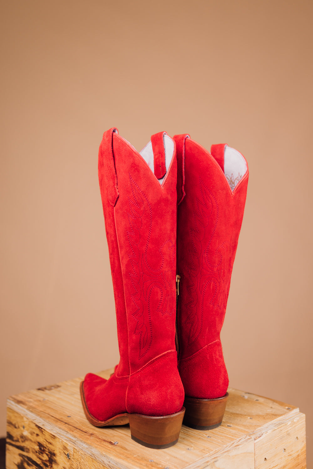 The Victoria Gamuza Red Tall Cowgirl Boot