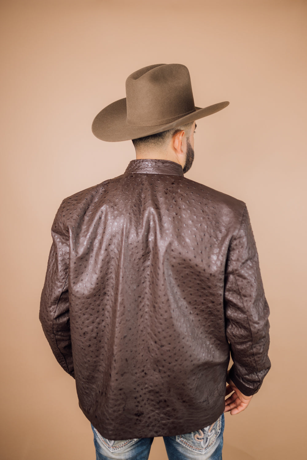 Reggenza Men's Ostrich Leather Zip Up Jacket