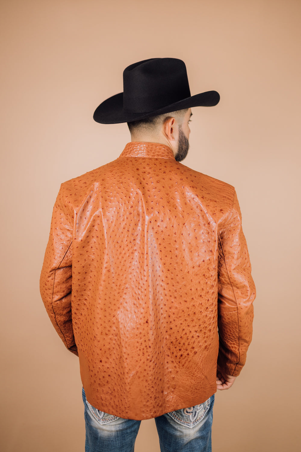 Reggenza Men's Ostrich Leather Zip Up Jacket