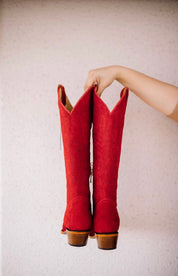 The Victoria Gamuza Red Tall Cowgirl Boot